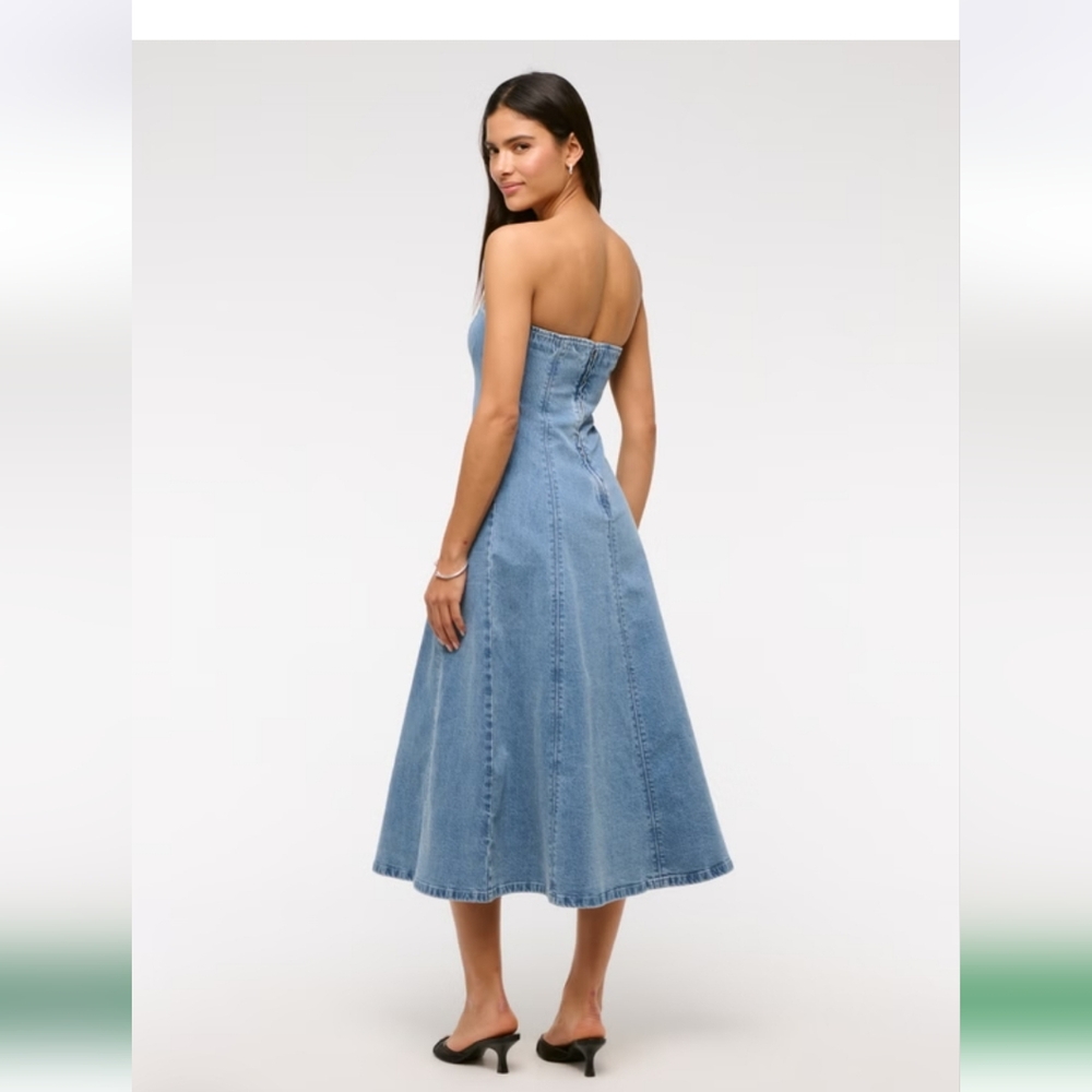 NWT Abercrombie & Fitch Mila Strapless Denim Midi Dress - Blue - size small - Picture 2 of 14